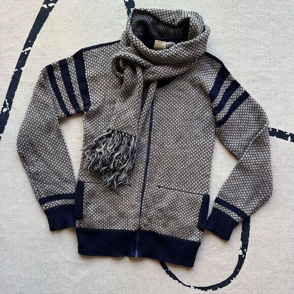 VTG 80s Tomboy of California Geometric Sweater‎ Cardigan Scarf Sz M - Picture 1 of 7